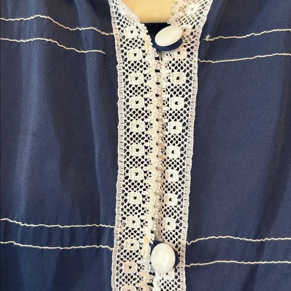🎀 Vintage 🎀 Rutledge Elegant Navy Blue Lace Trimmed Nightgown Size Medium - Picture 4 of 6